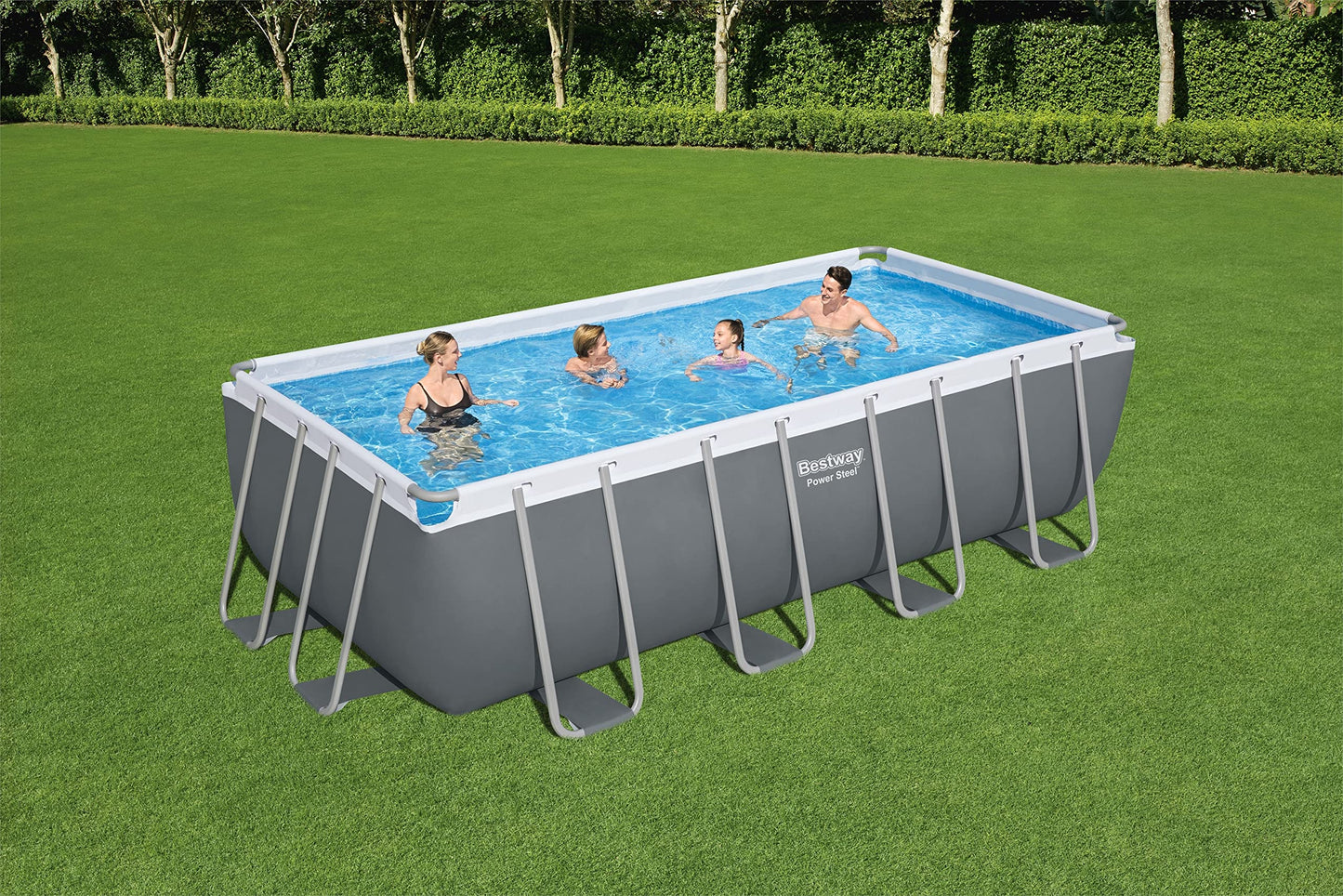 Bestway Power Steel™ Aufstellpool rechteckig 488 x 244 x 122 cm mit Sandfilter, Plane, Leiter